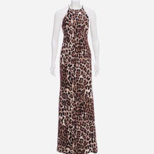 Badgley Mischka Animal Print High Neck Halter Evening Gown